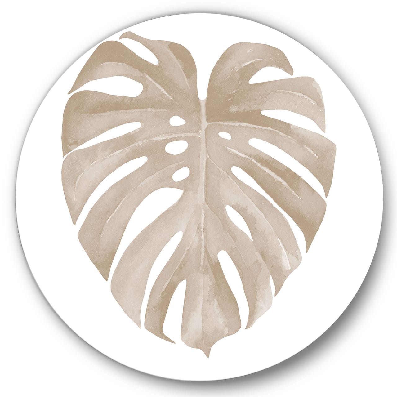 Designart - Ivory Pastel Monstera Heart Shaped Tropical Leaf - Traditional Metal Circle Wall Art